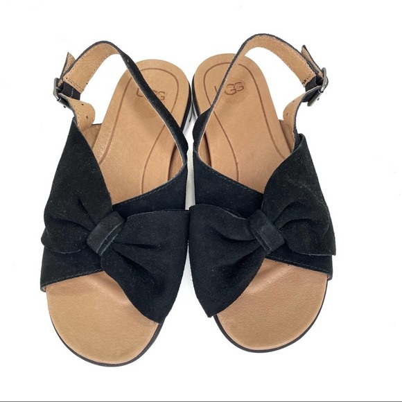 UGG Joanie Suede Bow Black Sandals Slingback Slippers Size 6 - Picture 3 of 12